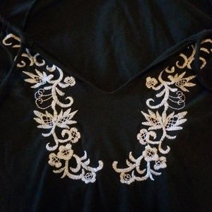 Agenda Tops - Black / White embroidered Peasant Top Agenda Tops - Black / White embroidered Peasant Top